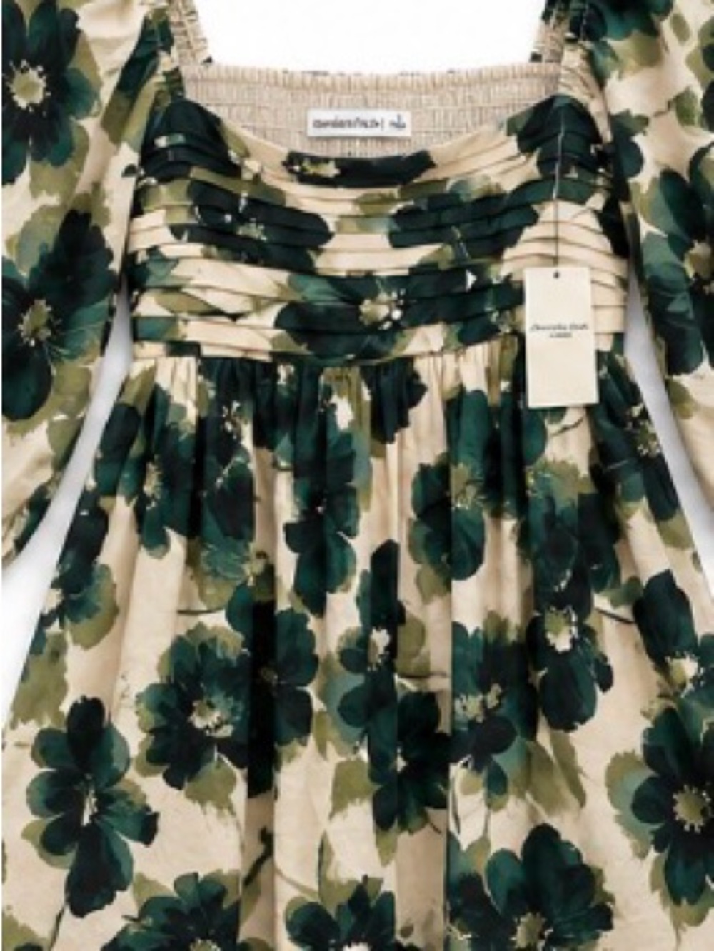 NWT Abercrombie & Fitch Green Floral Puff Sleeve Mini Dress Size S - Picture 3 of 5
